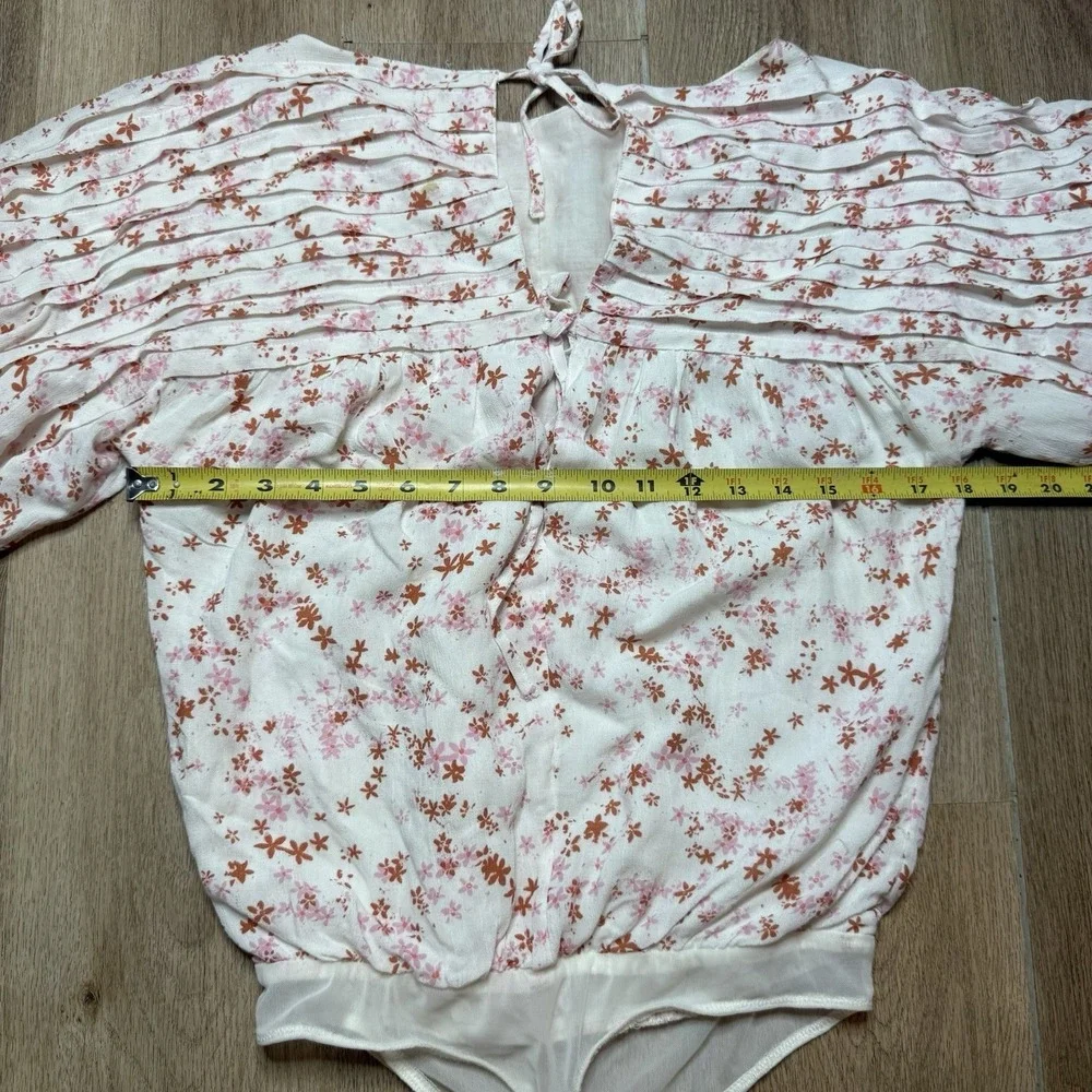 Free People Dessa Floral Pink Puff Sleeves Bodysuit‎ Small